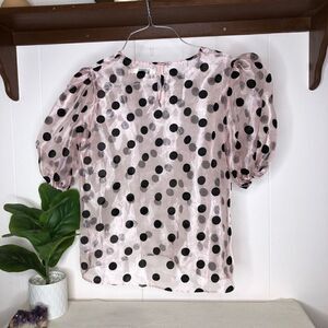 IVIVI Womens Polka Dots Short Puffy Sleeve Sheer Top Light Pink Size Medium